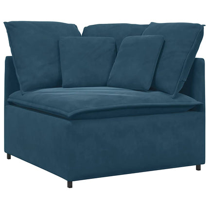 modulsofa med fodskammel og hynder fløjl blå