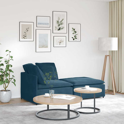 modulsofa med fodskammel og hynder fløjl blå