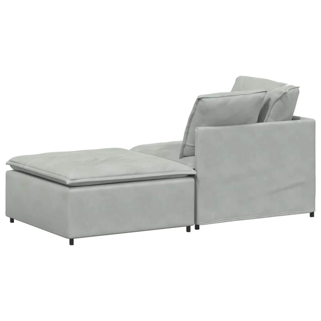 modulsofa med fodskammel og hynder fløjl lysegrå