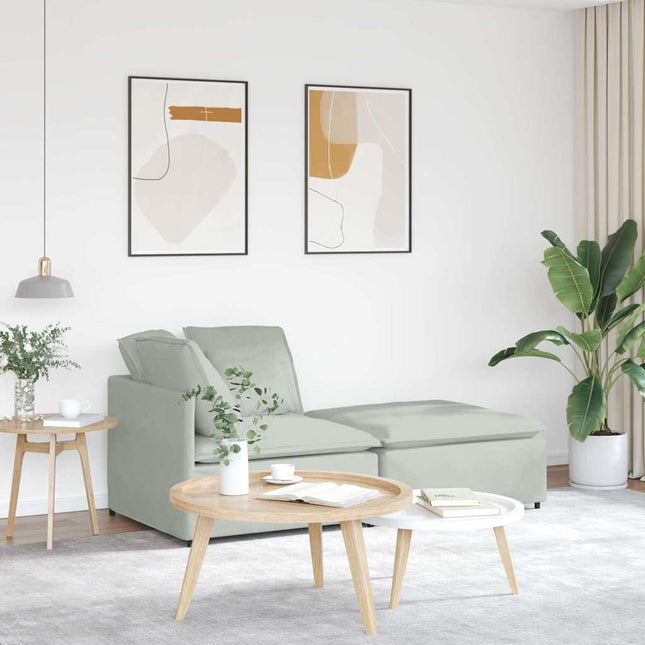 modulsofa med fodskammel og hynder fløjl lysegrå
