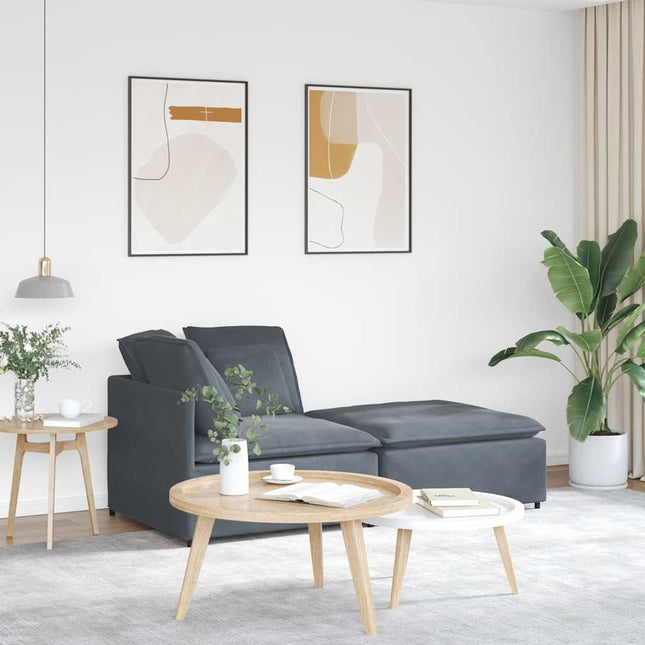 modulsofa med fodskammel og hynder fløjl mørkegrå