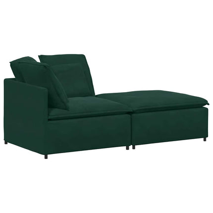 modulsofa med fodskammel og hynder fløjl mørkegrøn