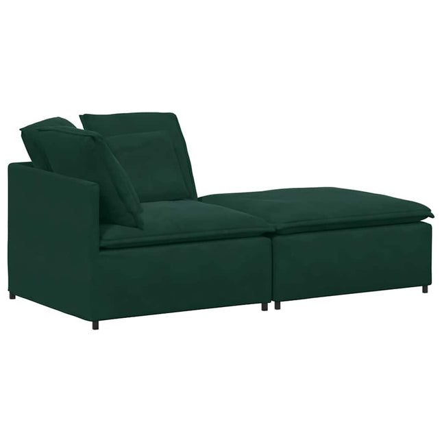 modulsofa med fodskammel og hynder fløjl mørkegrøn