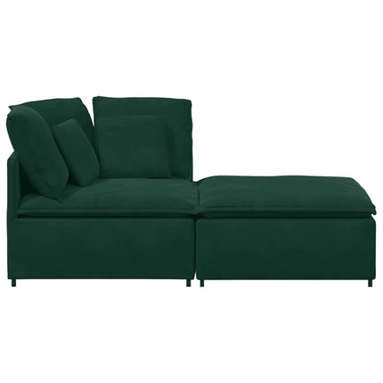 modulsofa med fodskammel og hynder fløjl mørkegrøn