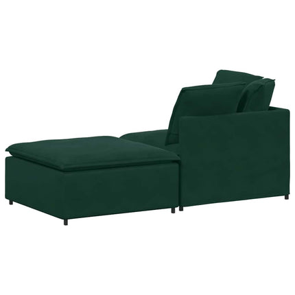 modulsofa med fodskammel og hynder fløjl mørkegrøn