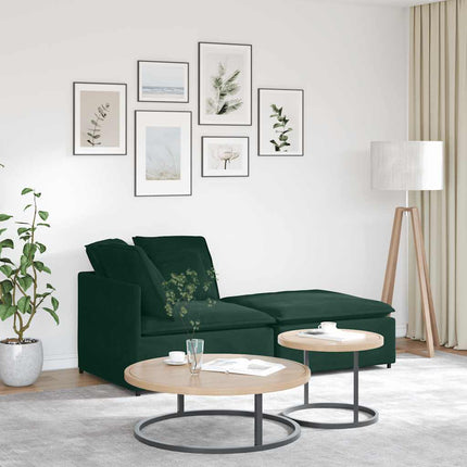 modulsofa med fodskammel og hynder fløjl mørkegrøn