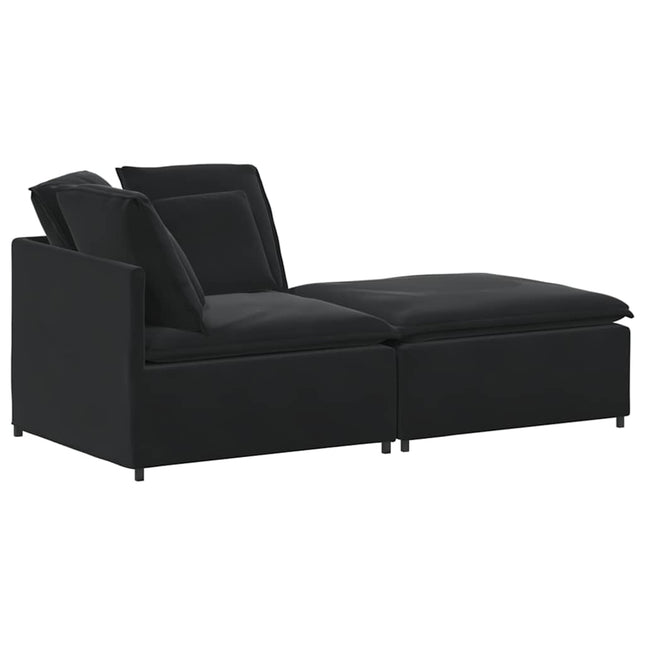 modulsofa med fodskammel og hynder fløjl sort