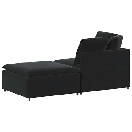 modulsofa med fodskammel og hynder fløjl sort