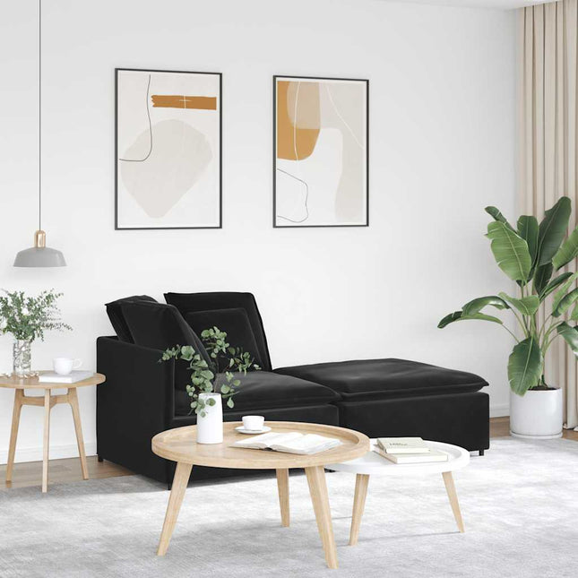 modulsofa med fodskammel og hynder fløjl sort