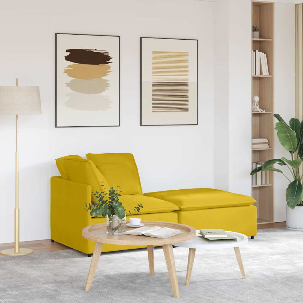 modulsofa med fodskammel og hynder fløjl gul
