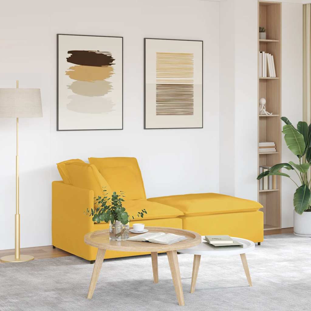 modulsofa med fodskammel og hynder fløjlsstof lysegul