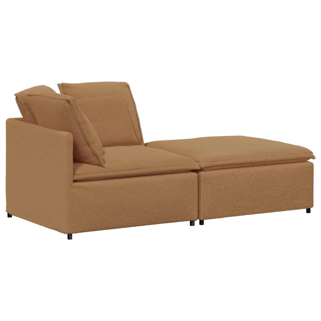 modulsofa med fodskammel&puder krøllet uldlignende stof beige