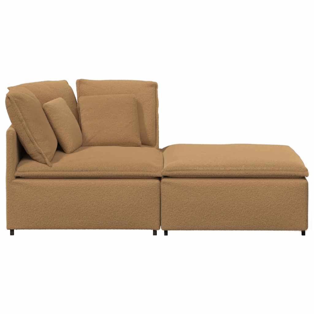 modulsofa med fodskammel&puder krøllet uldlignende stof beige
