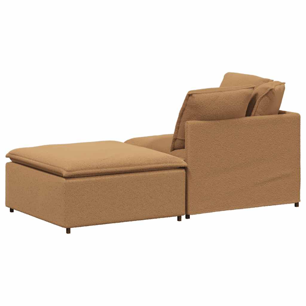 modulsofa med fodskammel&puder krøllet uldlignende stof beige