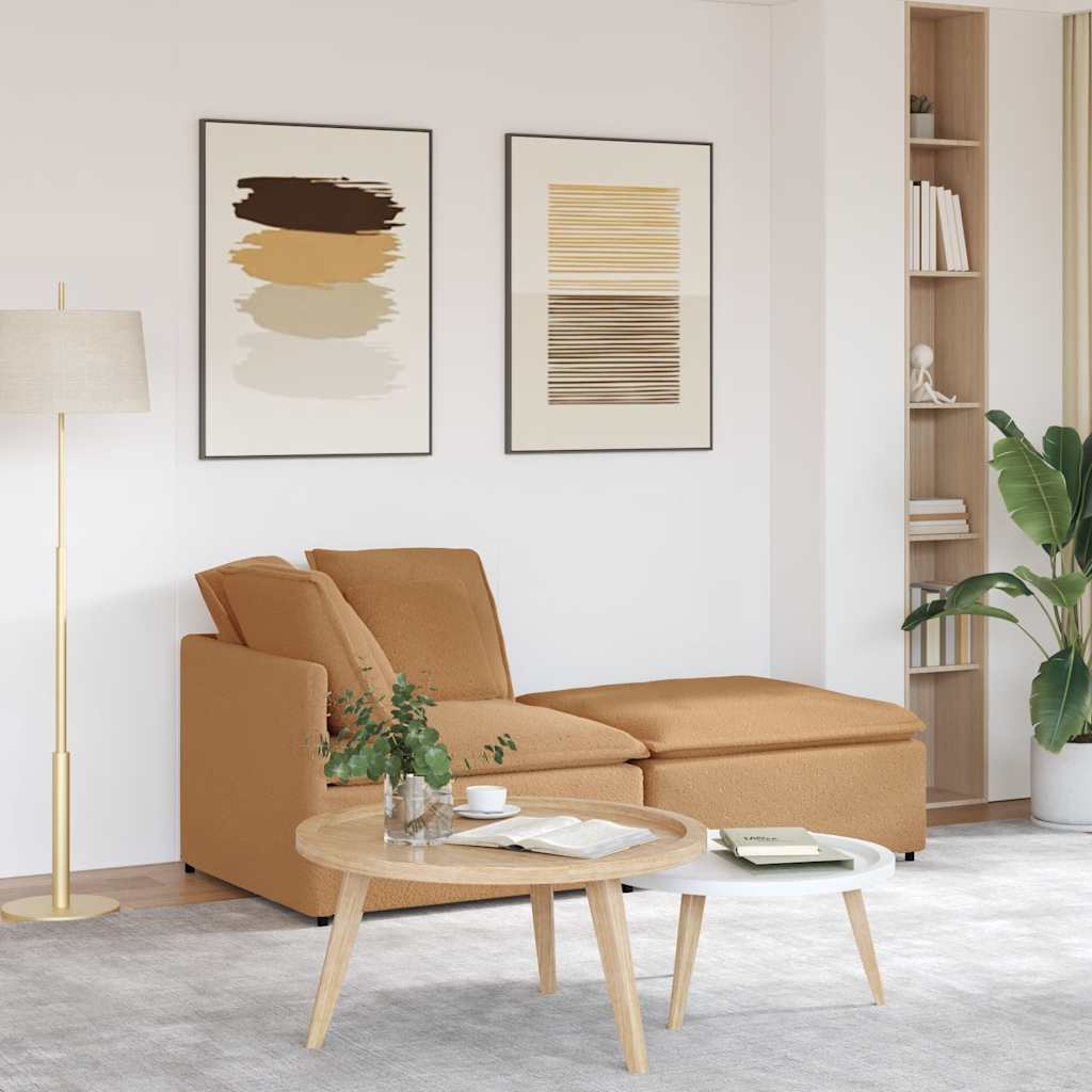 modulsofa med fodskammel&puder krøllet uldlignende stof beige