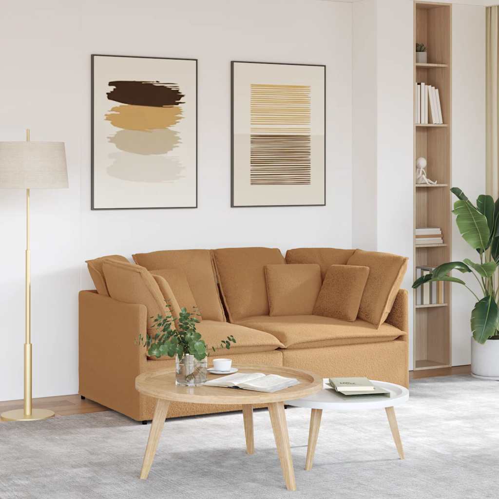 modulsofa med hynder krøllet uldlignende stof beige