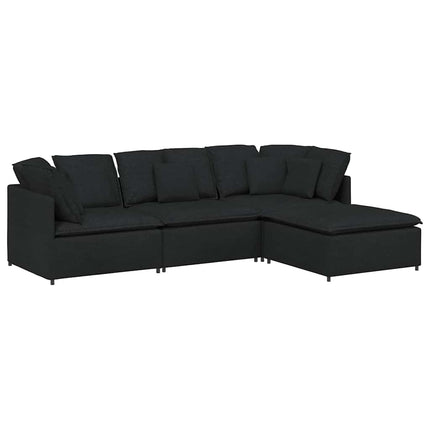 modulsofa med fodskammel og hynder stof sort