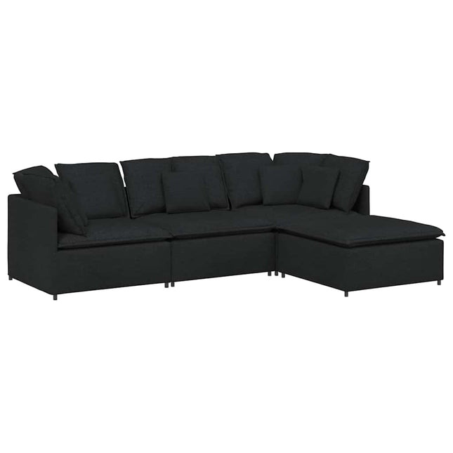 modulsofa med fodskammel og hynder stof sort