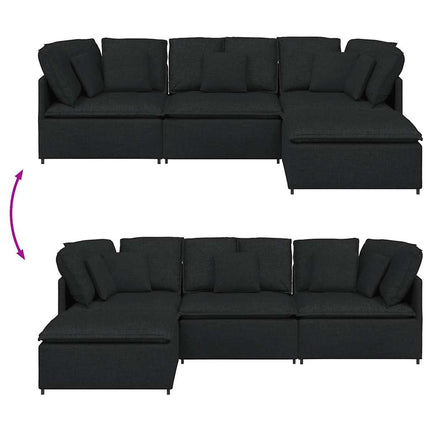 modulsofa med fodskammel og hynder stof sort