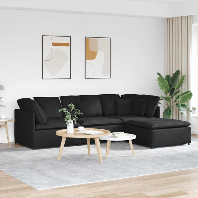 modulsofa med fodskammel og hynder stof sort