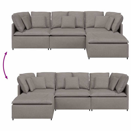 modulsofa med fodskammel og hynder stof gråbrun