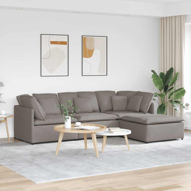 modulsofa med fodskammel og hynder stof gråbrun