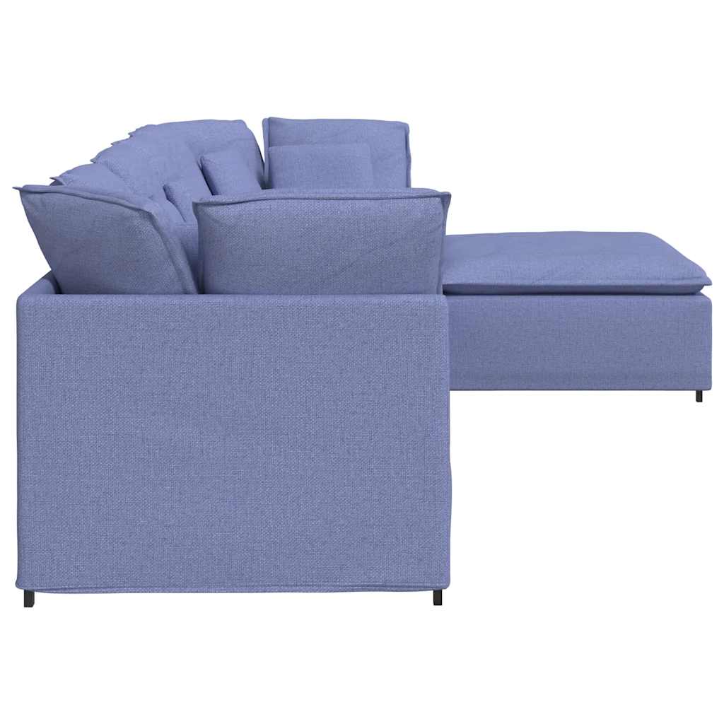 modulsofa med fodskammel og hynder stof jeansblå