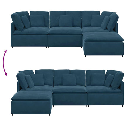 modulsofa med fodskammel og hynder fløjl blå
