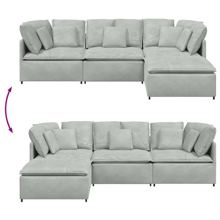 modulsofa med fodskammel og hynder fløjl lysegrå