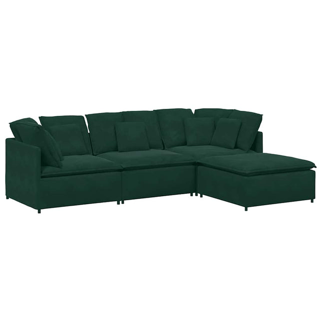 modulsofa med fodskammel og hynder fløjl mørkegrøn