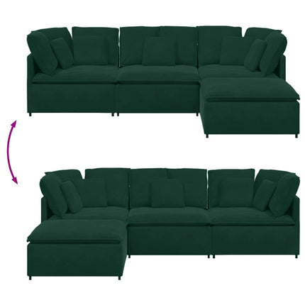 modulsofa med fodskammel og hynder fløjl mørkegrøn