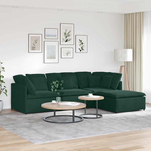 modulsofa med fodskammel og hynder fløjl mørkegrøn