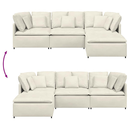 modulsofa med fodskammel og hynder fløjl cremefarvet