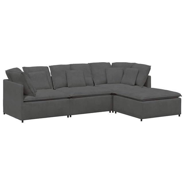 modulsofa med fodskammel og hynder føjlsstof mørkegrå