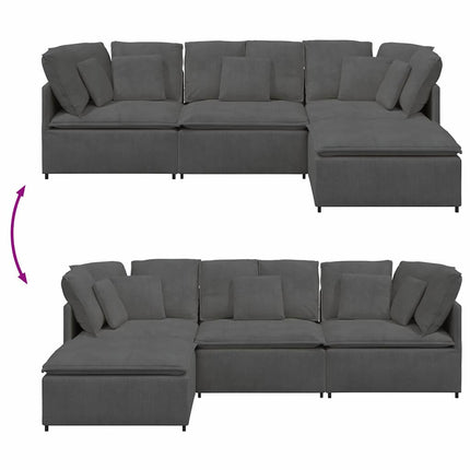 modulsofa med fodskammel og hynder føjlsstof mørkegrå