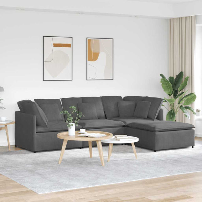 modulsofa med fodskammel og hynder føjlsstof mørkegrå