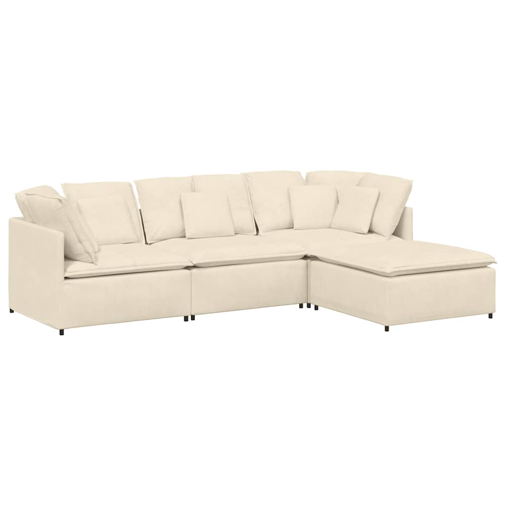 modulsofa med fodskammel og hynder føjlsstof cremefarvet