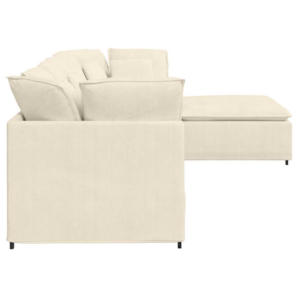 modulsofa med fodskammel og hynder føjlsstof cremefarvet