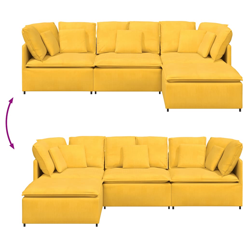 modulsofa med fodskammel og hynder fløjlsstof lysegul