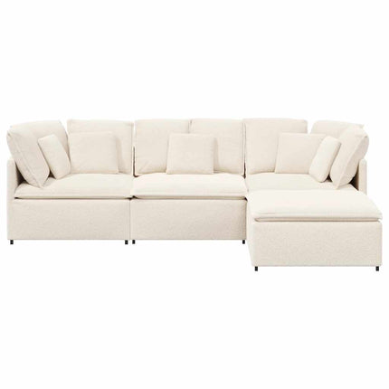 modulsofa med fodskammel&puder krøllet uldlignende stof creme