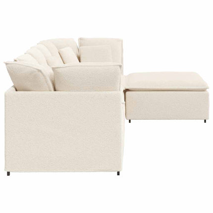 modulsofa med fodskammel&puder krøllet uldlignende stof creme
