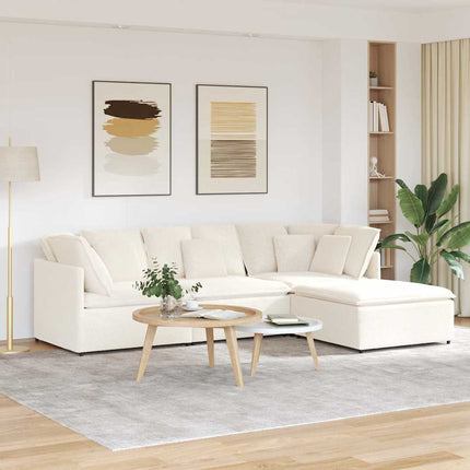 modulsofa med fodskammel&puder krøllet uldlignende stof creme