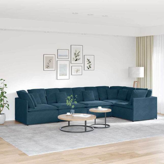 modulsofa med hynder fløjl blå