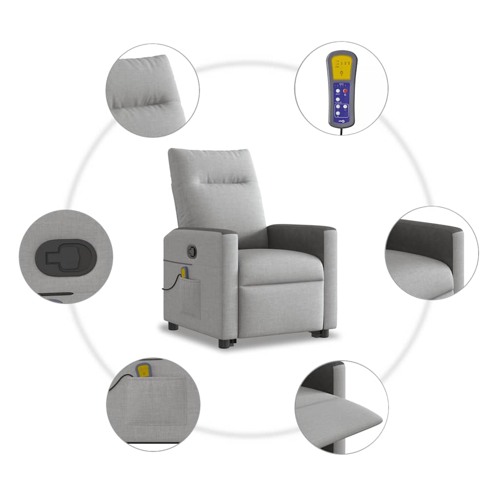 massagestol med løftefunktion stof skygrå