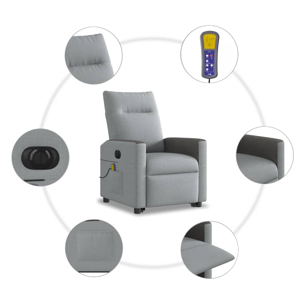 elektrisk massagestol med løftefunktion stof lysegrå