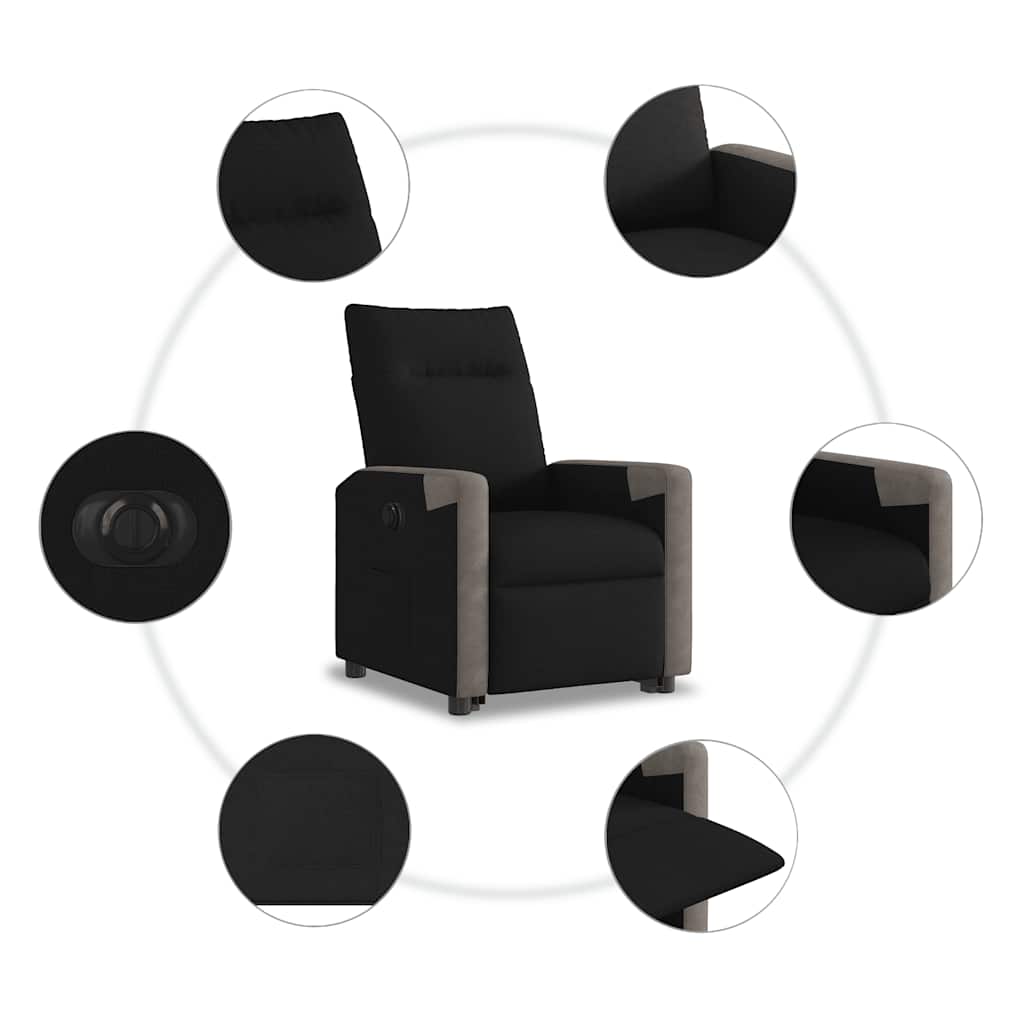 eldrevet lænestol med løftefunktion stof sort