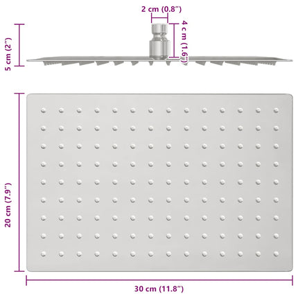 regnbrusehoved 30x20 cm rektangulær rustfrit stål 304