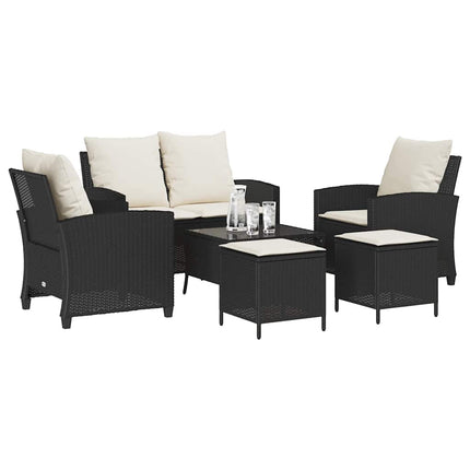 sofasæt til haven 6 dele med hynder polyrattan sort
