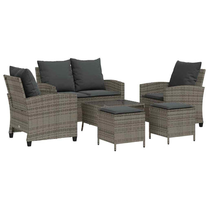 sofasæt til haven 6 dele med hynder polyrattan grå