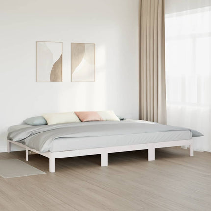 familie sengeramme uden madras 240x200 cm massivt fyrretræ hvid